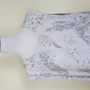 Belissimo Women's Gray & White Sleeveless, Asymmetrical, Loose Fit, Sheer Shirt